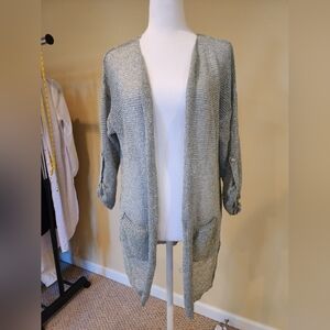 Pink Lily Sage green crochet cardigan